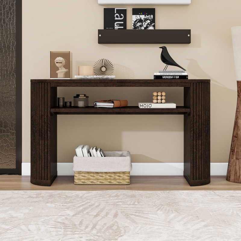 Console d'inspiration rétro avec plateau et tablette en placage de frêne, Espresso