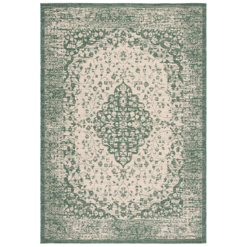 Tapis intérieur / extérieur vert foncé / beige Dracut, Rectangle 8 pi x 10 pi