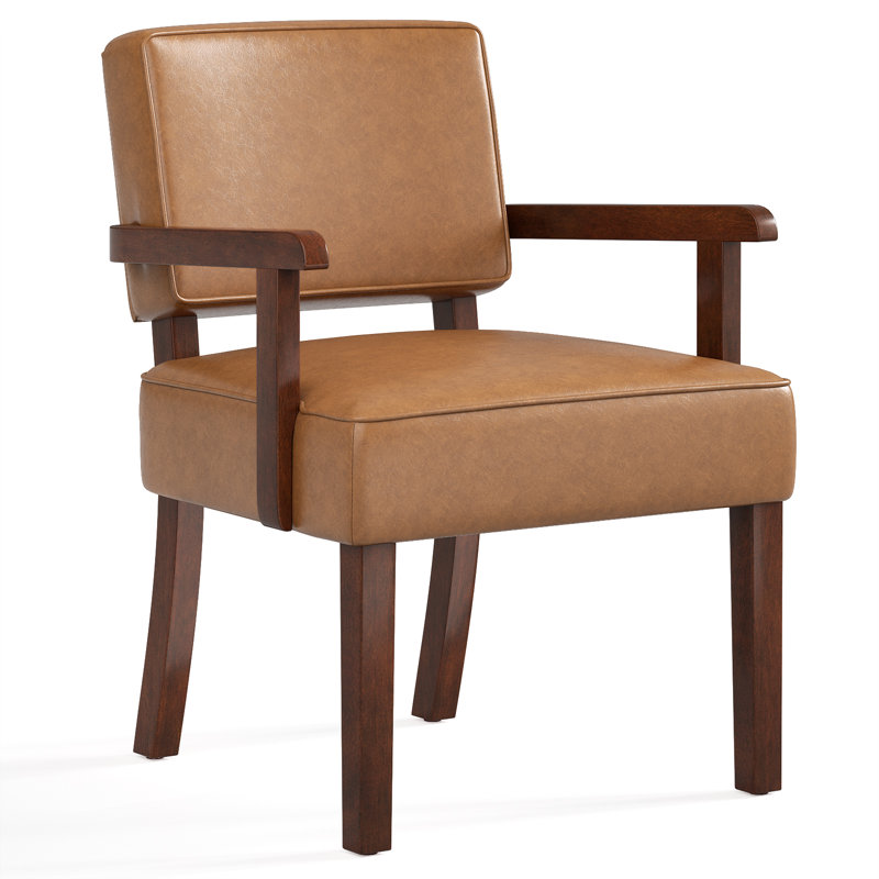 Nondas 32.6'' Tall Living Room Accent Chairs with End Table,Leather Accent Armchair, Brown Faux Leather