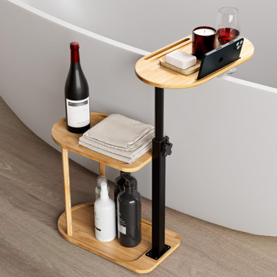 Table de plateau de baignoire 3 couches, plateau de baignoire en bambou autoportant pour baignoire contre le mur, tablette de plateau de table de bain