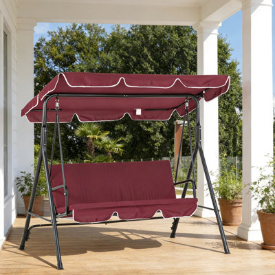 Balancelle de patio pour trois adultes avec des sièges confortables, des coussins de pieds et une chaise réglable pour l'extérieur, une structure stable et un angle de baldaquin
