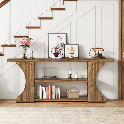 70.9" Extra Long Console Table, 3-Tier Farmhouse Sofa Table with Storage Shelves, Entryway & Behind Couch Table for Living Room, Hallway and Foyer, Brown Finish