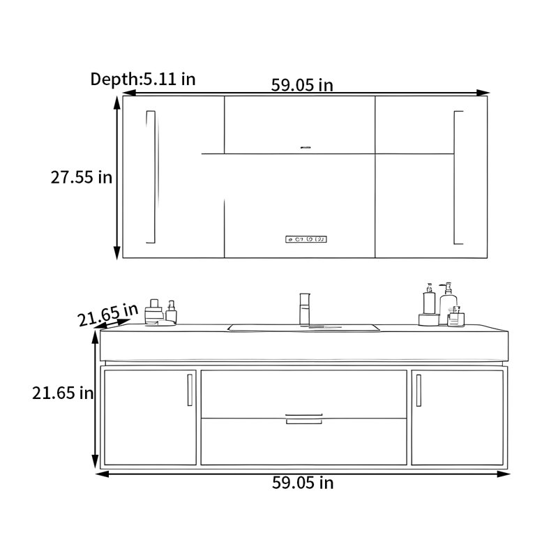 Modern simple rock plate bathroom cabinet, 21.65" H x 59.05" W x 21.65" D