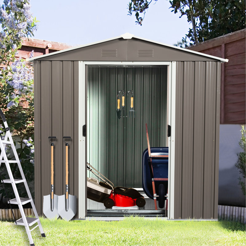 Outdoor Galvanized Iron Metal Shed 6Ft X 5Ft, Gray - And Reliable For All Needs Storage Strong Stable, Gray