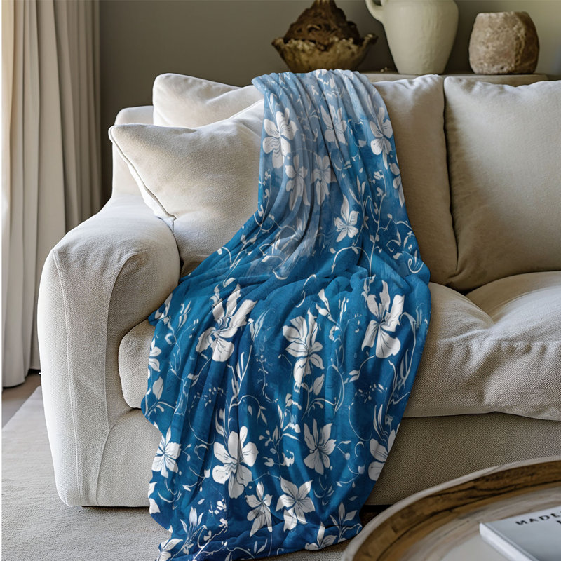 Ombre à motif de fleurs - couverture sherpa de qualité supérieure 1 pièce, Lit simple