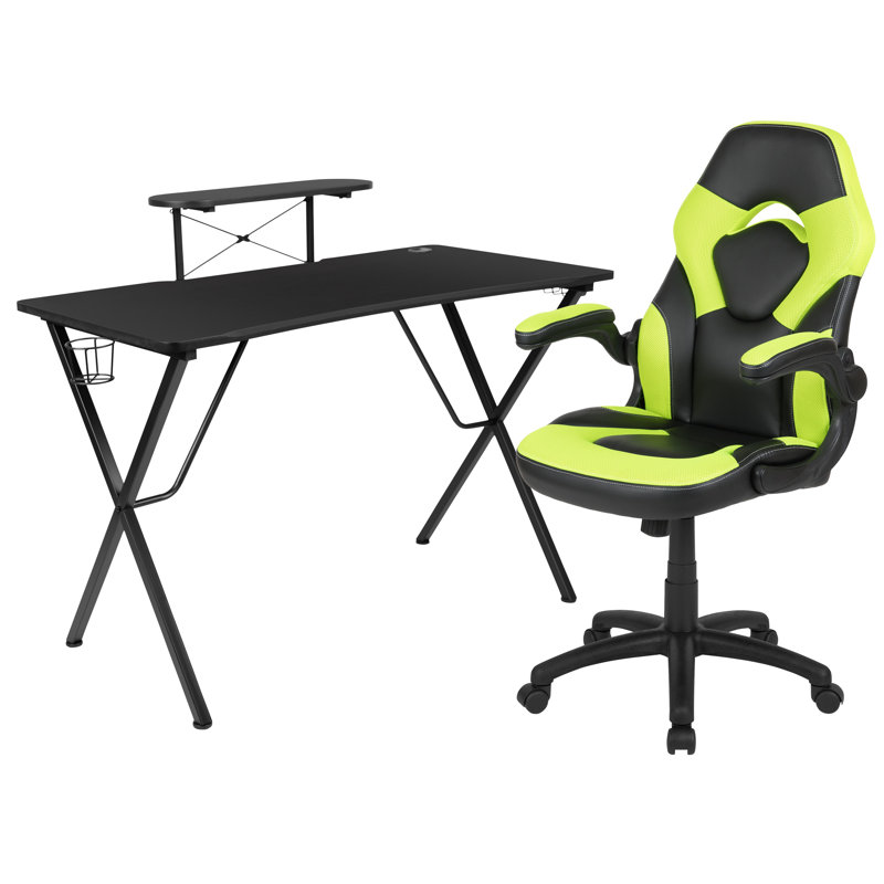 Bridesdale 2 Piece Computer Desk Office Set, Green/Black