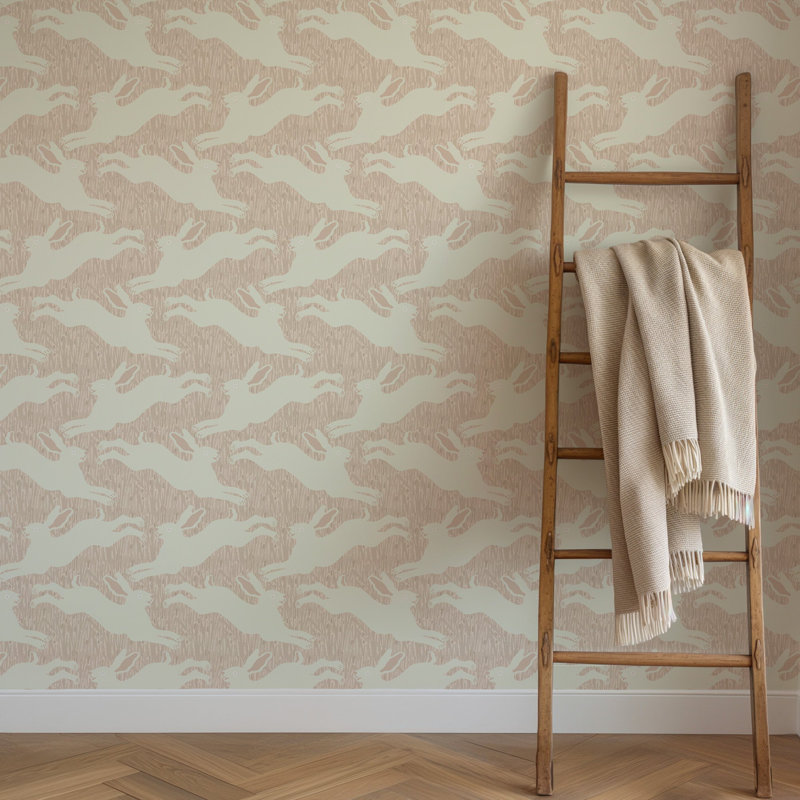 Hopping Hares - Blush Grass Wallpaper, Blush Grass, Self-Adhesive