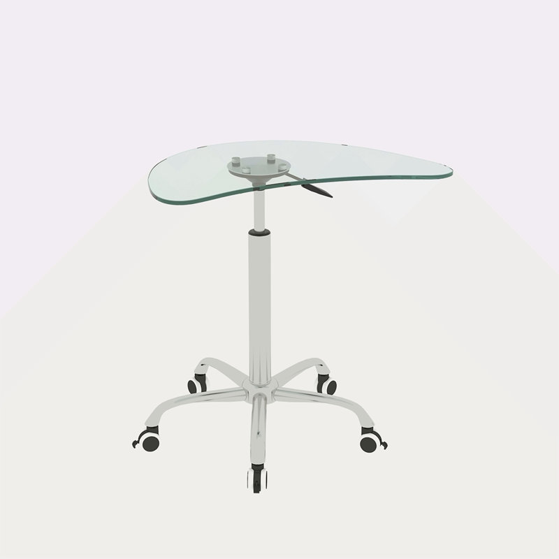 Adjustable Height Transparent Tempered Glass Table Desk Table With Lockable Wheels(Adjustable Range 24.2 "32.7 "), Clear