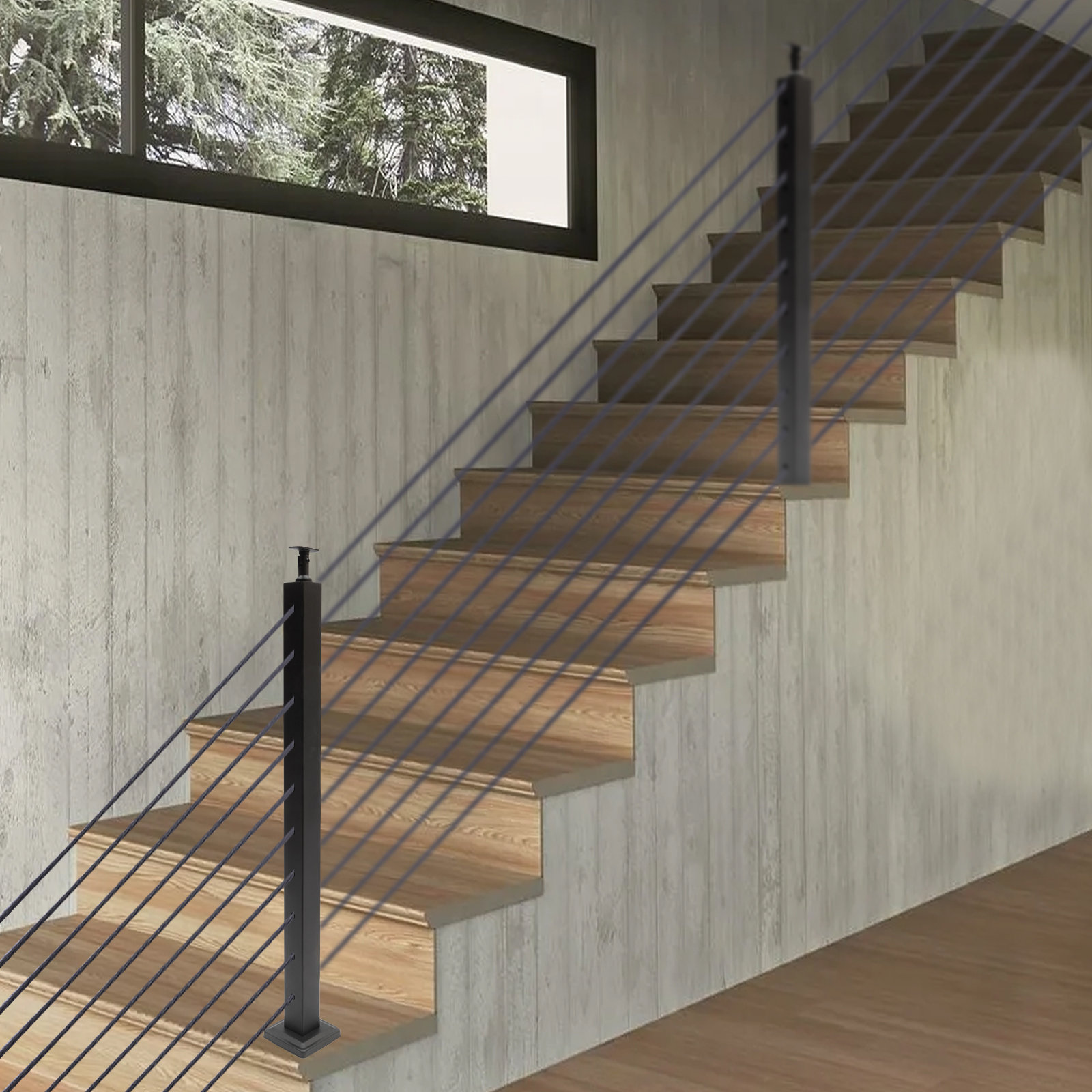 1.6'' H x 39.36'' W Black Metal Porch And Stair Railings