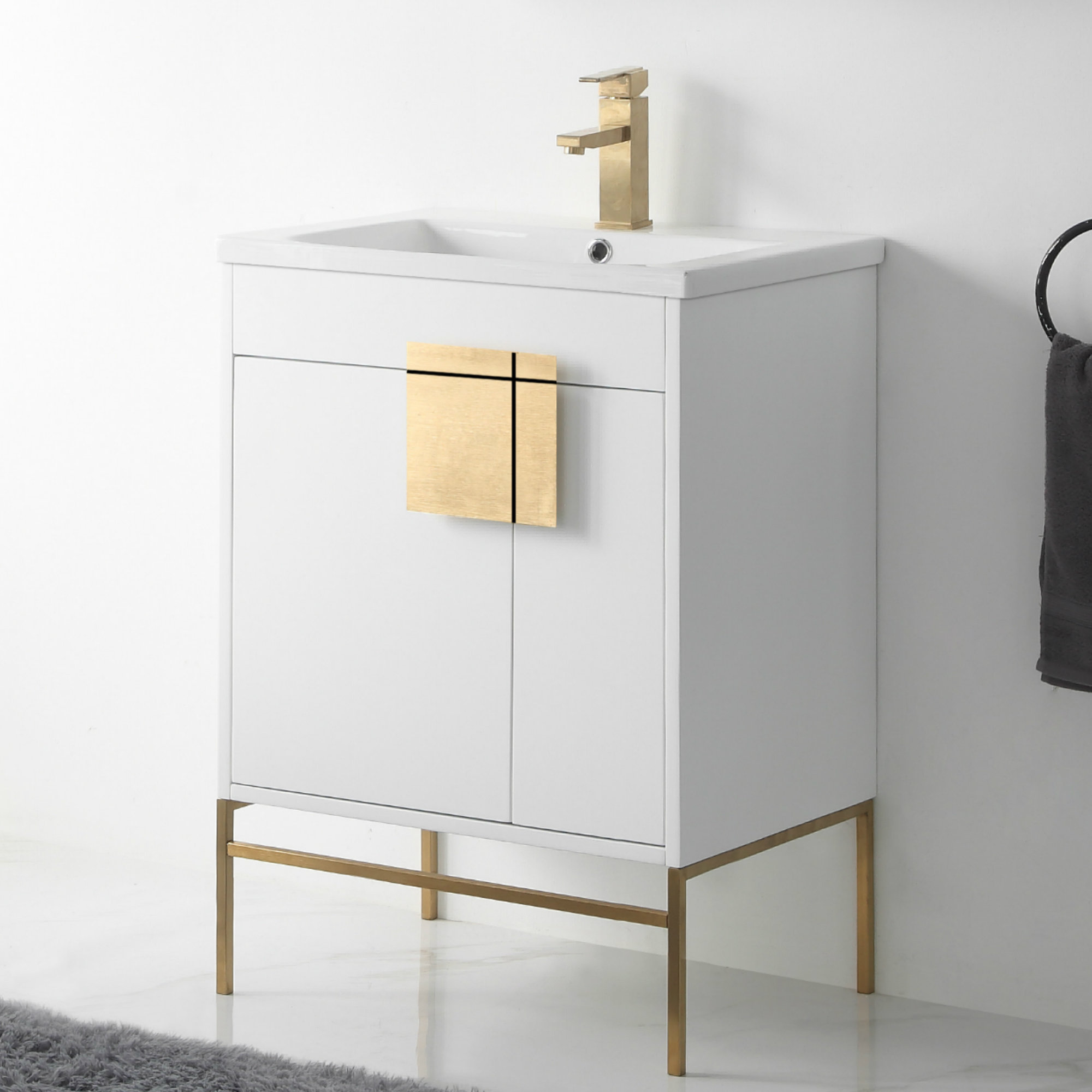 Maisie 24'' Single Bathroom Vanity, White, Satin Brass
