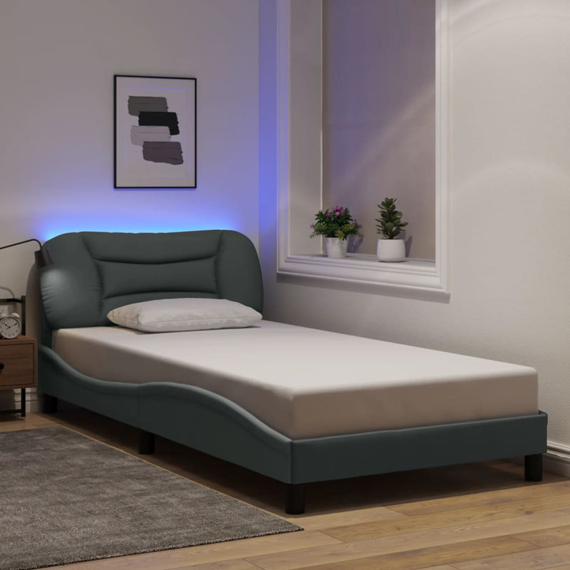 vidaXL Bed Frame with LED without Mattress Hvar Light Grey 100x190 cm Fabric
