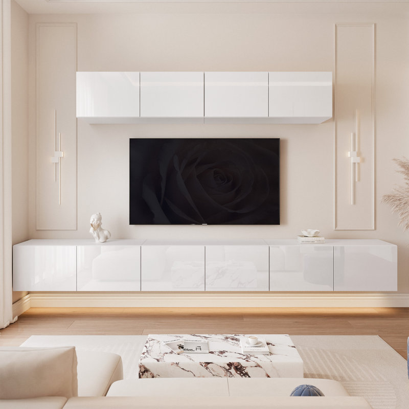 Unfinished TV Stand for TVs up to 88", White Hochglaz
