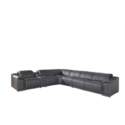 Camel Italian Leather Power Reclining U Shaped Seven Piece Corner Sectional With Console Camel Italian Leather Power Reclining U Shaped Seven Piece Corner Sectional With Console