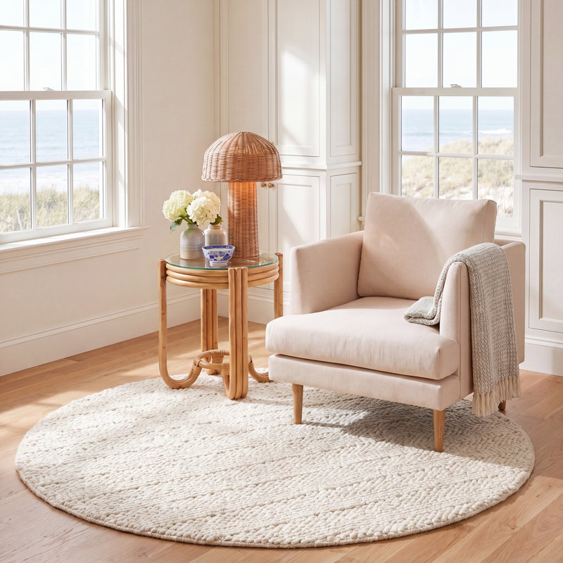 Tapis blanchi fabriqué à la main Stanwick, Rond 6 pi