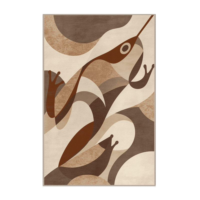 Tapis abstrait moderne et contemporain lavable à la machine Oryn Frog - beige, 3 X 5