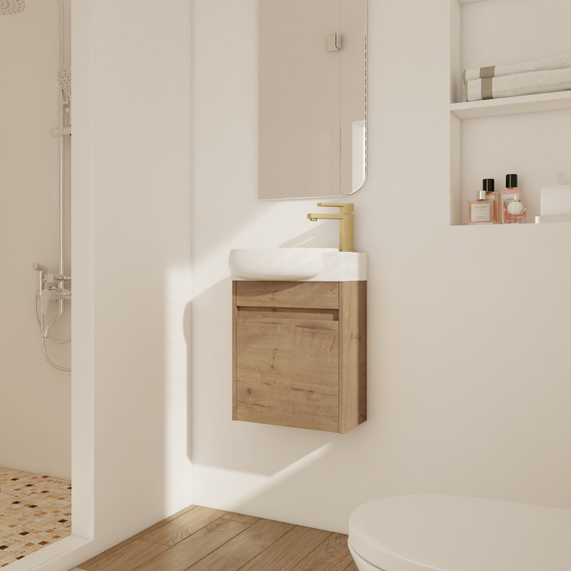 Meuble-lavabo de 16 po avec lavabo, portes à fermeture douce, pour petits espaces | Idée de cadeau