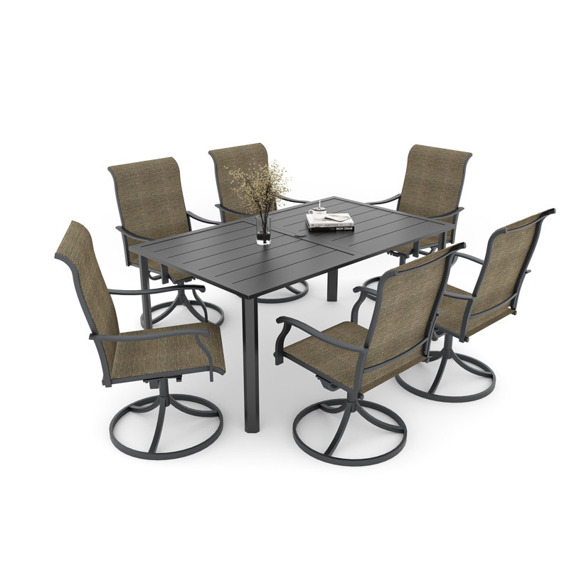 6 - Person Rectangular Steel Outdoor Dining Set, Brown