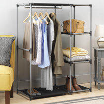 43.7W Free-Standing Closet Organizer with Hooks & Storage Box, Heavy Duty Clothes Shelf 17 Stories Finish: Rustic Brown