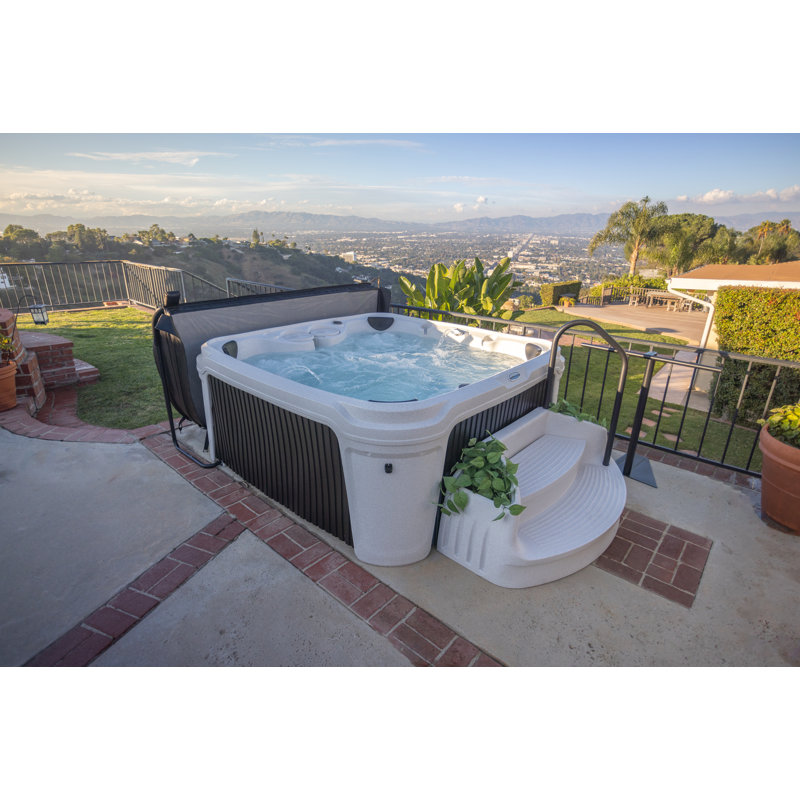 AquaRest DayDream 2800S Limited Edition White/Black Ensemble 7-Person 28-Jet Plug & Play Hot Tub with Ozonator, Waterfall, Step, Cover Lifter, Ice Bucket and Friction Heating