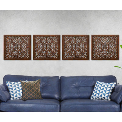 Kashmiri Wall Decor Set of 4, Wooden Panels