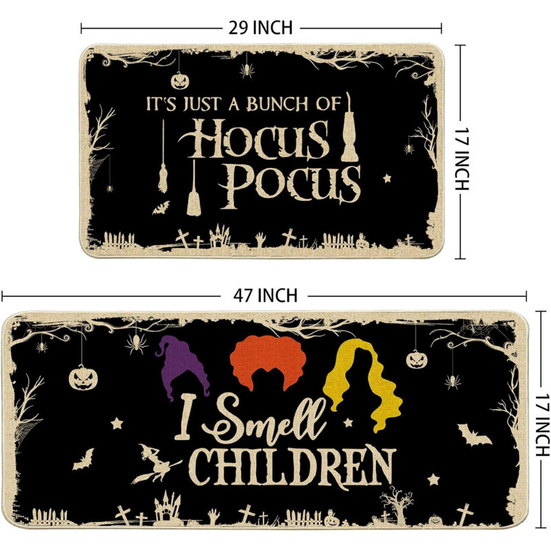 Ensemble de 2 tapis de cuisine et tapis de cuisine d'Halloween pour le plancher - Décorations d'Halloween pour la maison 17 po x 27 po + 17 po x 47 po