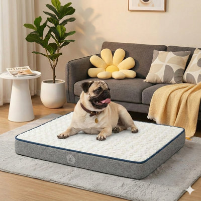 Dual-Sided Temperature-Regulating Dog Crate Pad, Pet Bed with Machine-Washable Detachable Cover, Sleeping Mat Suitable for Large, Medium, and Small Dogs, Gray Finish