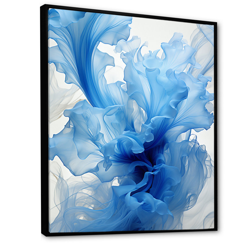Encre liquide abstraite, encre liquide bleue, H 32 po x l 16 po x P 1 po, Cadre flottant noir