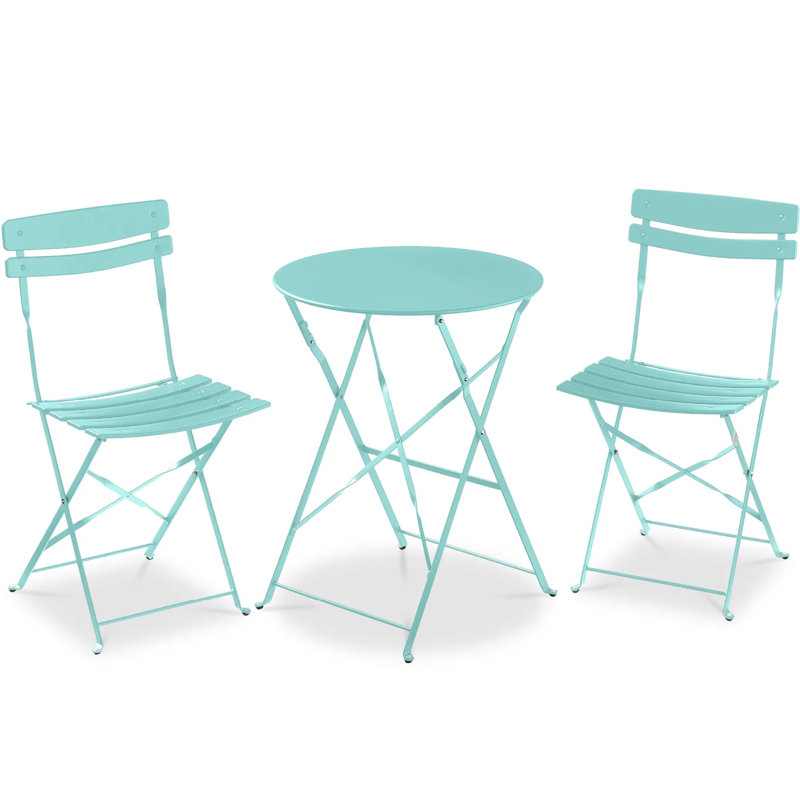 Folding Patio Bistro Set, Aqua Blue