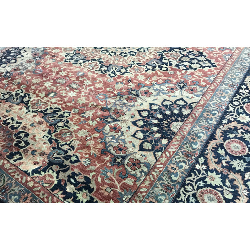 Tapis rouille et bleu noué à la main de haute qualité