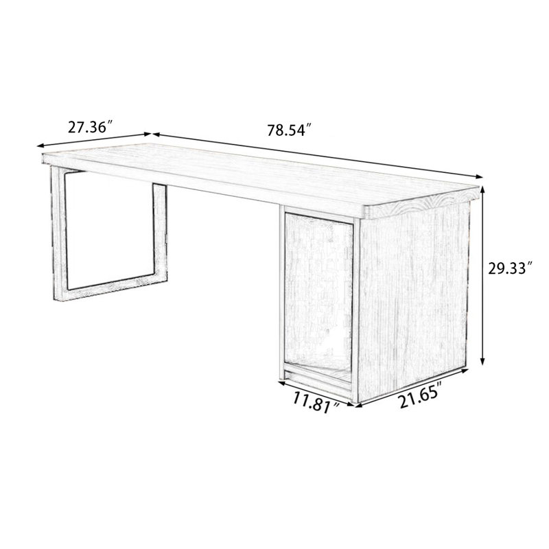 Bureau rectangulaire en bois massif de couleur noyer avec armoire