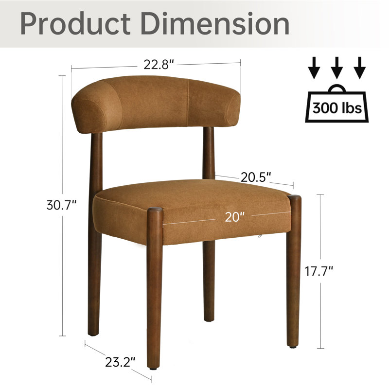 Upholstered Dining Barrel Chair Set of 2, Extra-Wide 20” Seat, Deep Cushioned Comfort, Durable Easy-Care Fabric, Solid Wood Legs