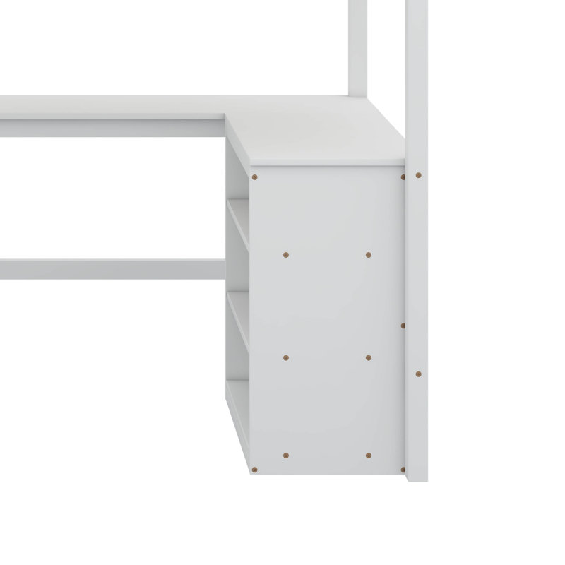 Lit mezzanine avec tablettes, bureau, Double, Blanc