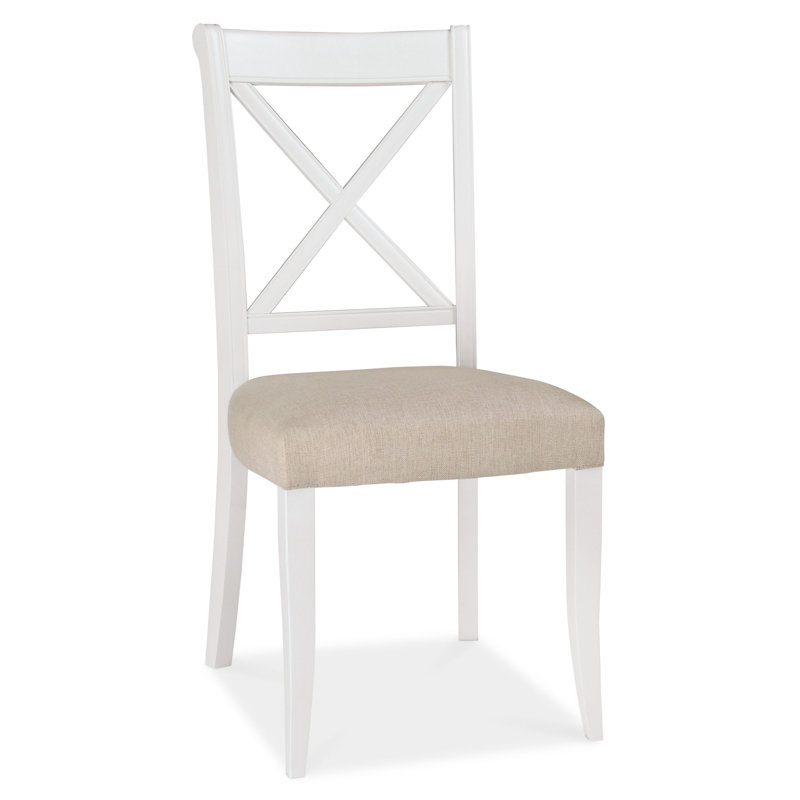 Ziggy Fabric Upholstered Cross Back Side Chair in Sand, White, Sand