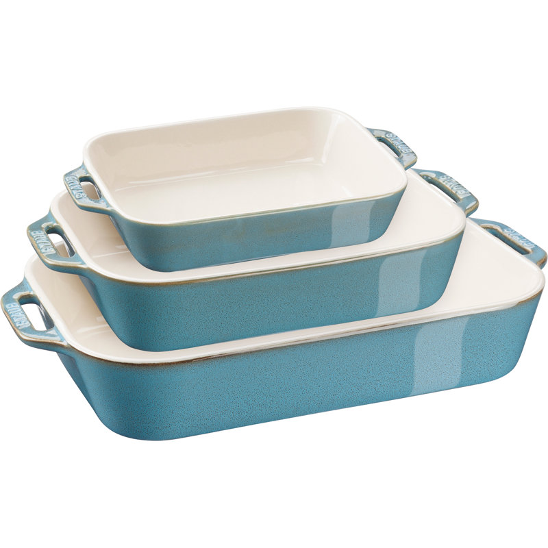 Staub Ceramique 3-Pcs Rectangular Ovenware Set, Ancient  Turquoise