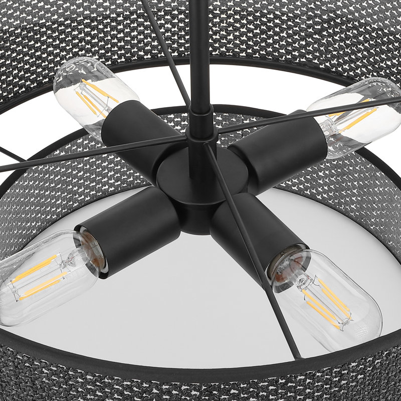 Rabeeah 4-Light Dimmable Drum Chandelier, 8" H x 18" W x 18" D, Black