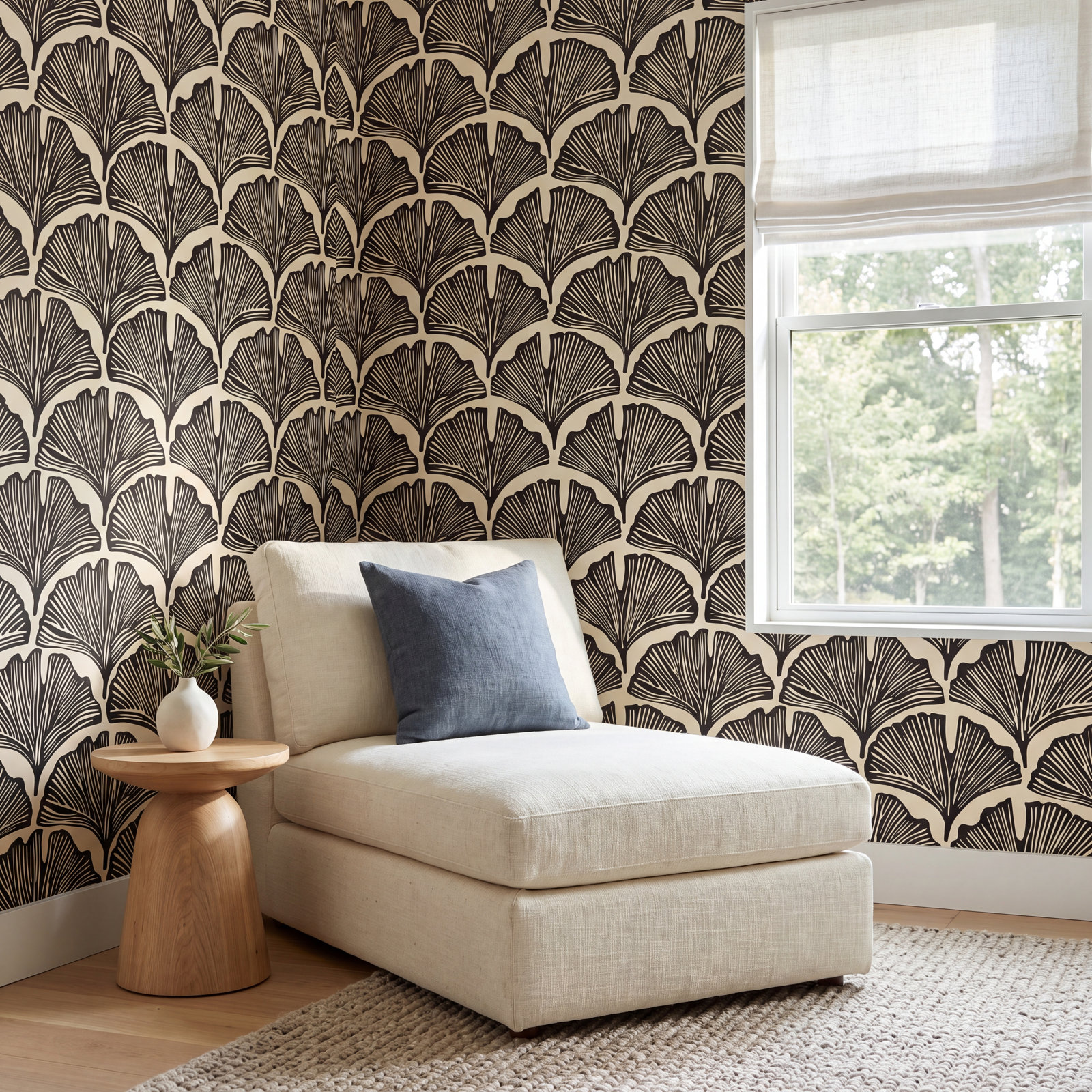 Feather Palm Self-Adhesive Wallpaper Roll, Black
