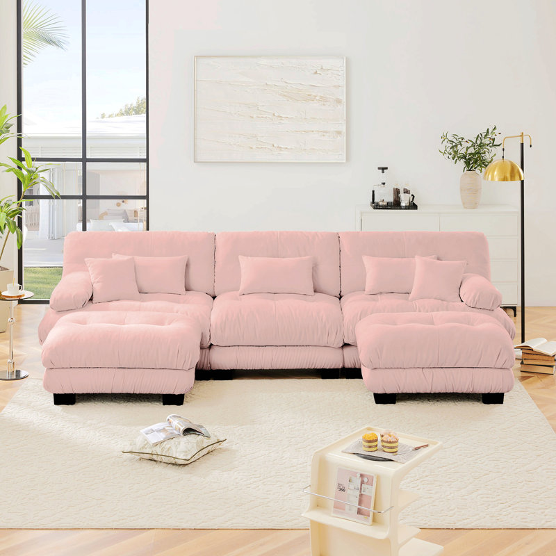 Canapé modulaire modulaire - Canapé en nuage surdimensionné en forme de U pour le salon, canapé à assise profonde avec 2 repose-pieds, chenille