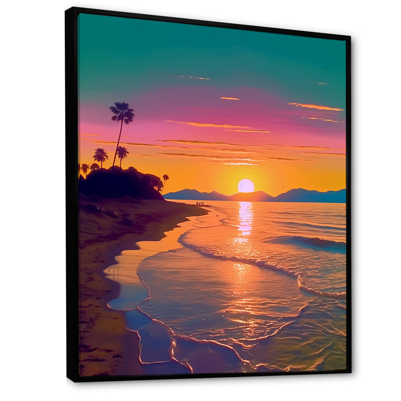 Coucher de soleil sur la côte, sérénité - art mural plage, Cadre flottant noir, H 44 po x l 34 po x P 1,5 po