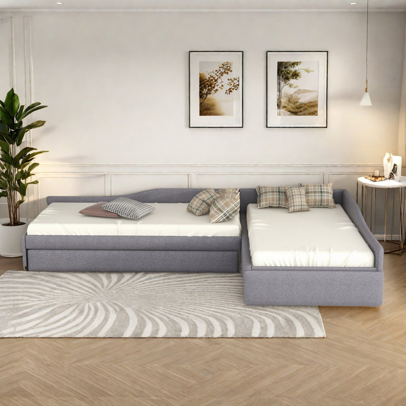 Multifunctional Upholstered Daybed With Trundle And One Drawer, Gray