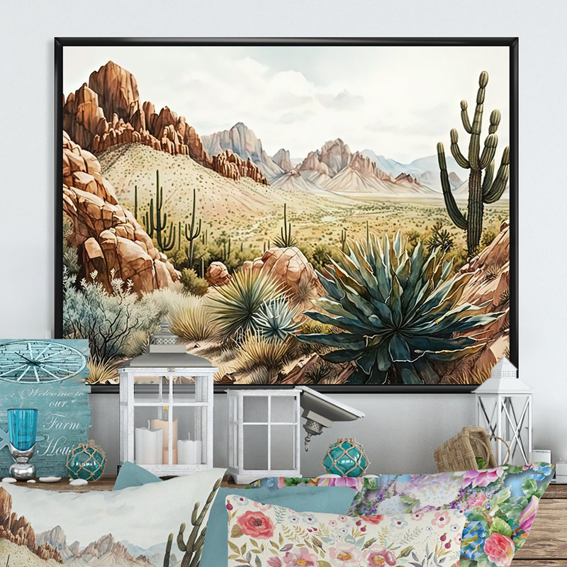 Arizona Desert IV - art mural occidental, Cadre flottant noir, H 12 po x l 20 po x P 1 po
