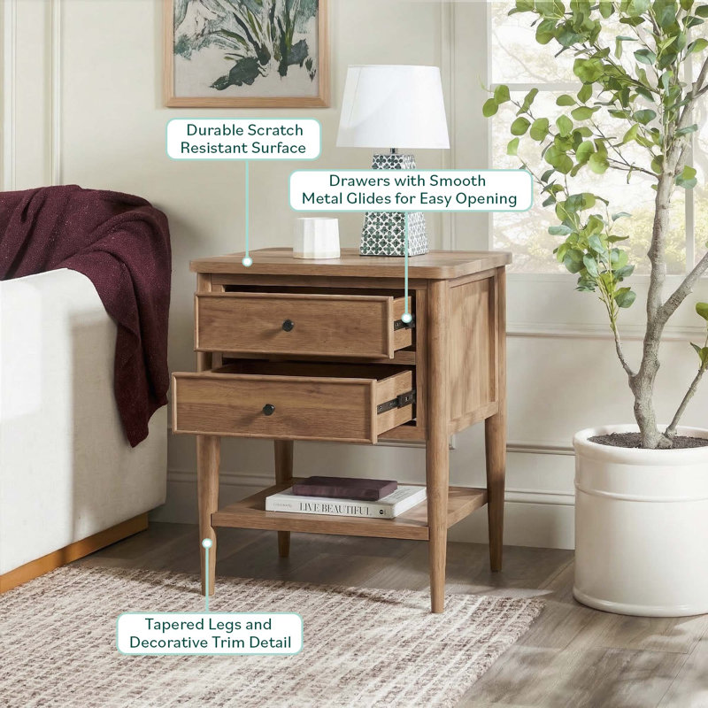 Adonia Modern Side Table with Drawers, Medium Brown Oak