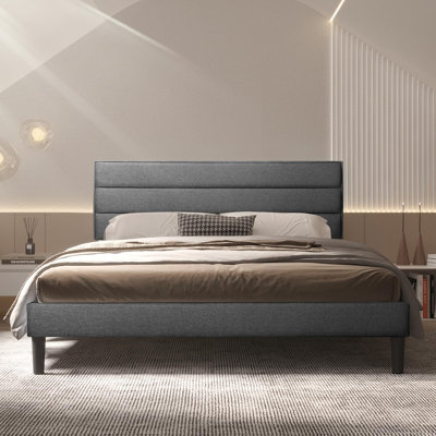 Lit plateforme double tapissier à panneau horizontal moderne avec tête de lit capitonnée Yeleini