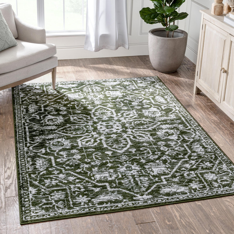 Tapis vert floral rétro Dazzle, Rectangle 5 pi 3 po x 7 pi 3 po