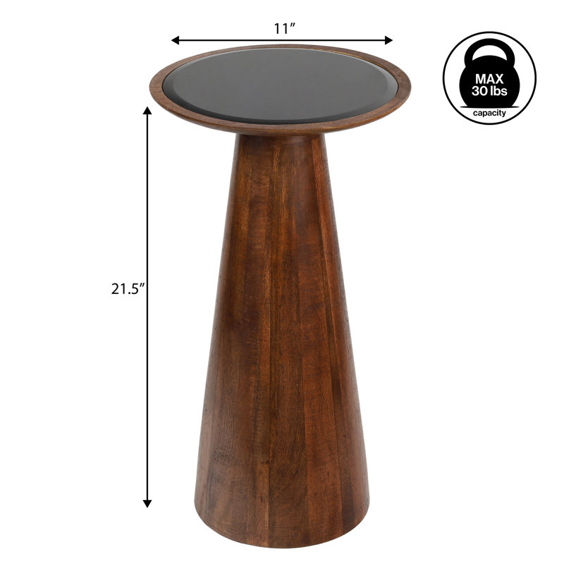 Linden 21.5" Mango Wood Drink Table and Decorative End Table with Round  Cone Pedestal Base, Walnut