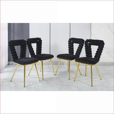 Ensemble de 4 chaises d'appoint modernes noires et dorées, dossier confortable à coussin moelleux, pieds en tube de fer pour le café du salon