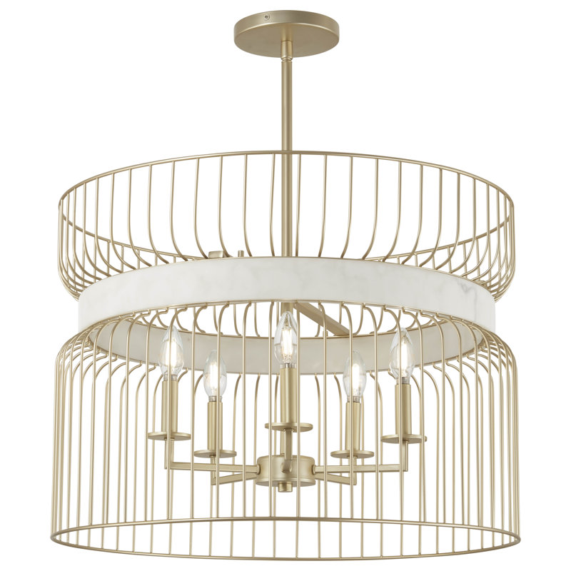 Everly Quinn Park Slope Nouveau Gold With White Pendant Light