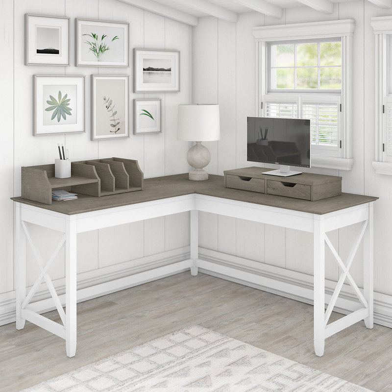Bureau en L Huckins, Gris déclin / blanc pur