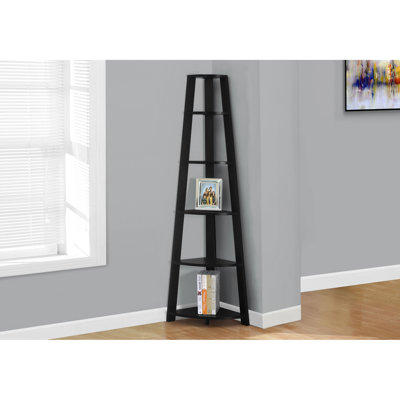 72"H Bedroom & Office Bookcase In Black - 5 Tier Contemporary Feature Laminate Corner For Stylish