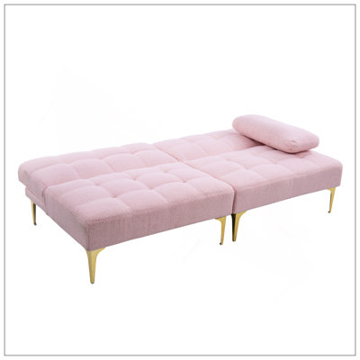 Futon convertible de 71 pouces avec pieds en métal doré et tissu en peluche pour plus de confort et de style