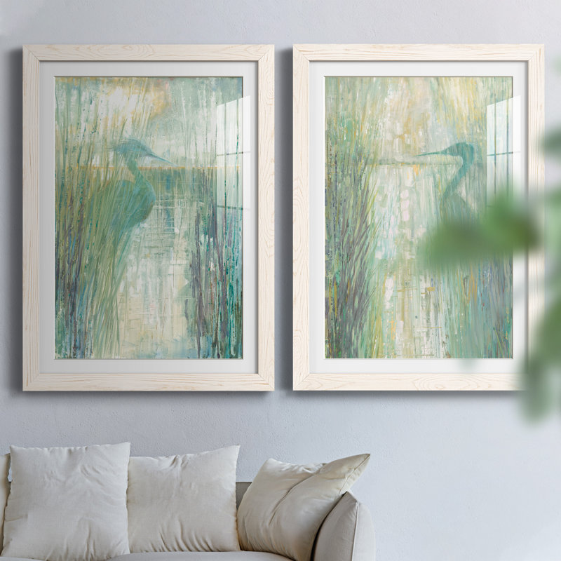 Morning Egret I - ensemble de 2 reproductions d'art, H 31,5 po x l 47 po x P 1,5 po, Papier encadré blanc